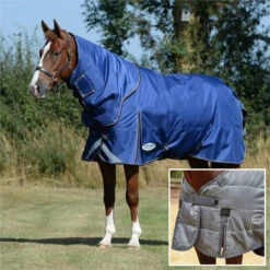 2022 Weatherbeeta Comfitec Ultra Tough II Medium-Lite Detatch-A-Neck Rug & Liner Bundle - Charcoal / Blue / Grey