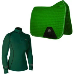 2022 Woof Wear Performance Riding Shirt & Dressage Saddle Cloth Bundle - British Racing Green Colour British Racing Green