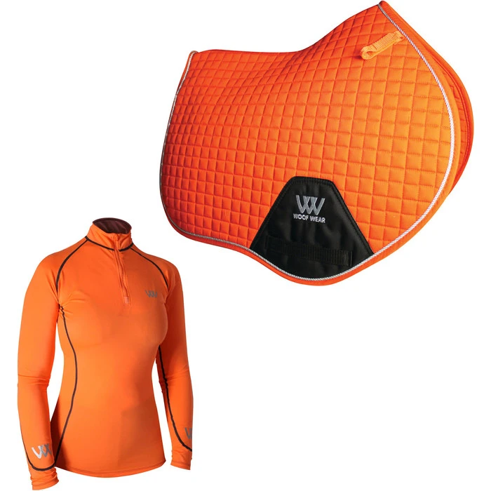 2022 Woof Wear Womens Performance Riding Shirt & Close Contact Saddle Cloth Bundle - Orange 1 2022 Woof Wear Womens Performance Riding Shirt & Close Contact Saddle Cloth Bundle - Orange