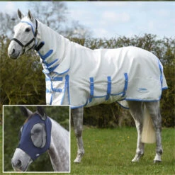 2023 Weatherbeeta Sweet Itch Shield Fly Rug With FREE Fly Mask WFRFM3 - White / Blue / Navy