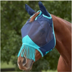 2022 Weatherbeeta Comfitec Deluxe Fine Mesh Mask With Ears And Tassels 1009577012 - Navy / Turquoise